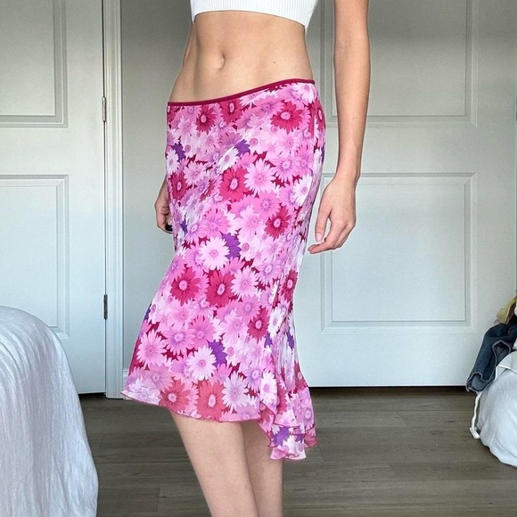 Vintage midi pink floral skirt - Picture 2 of 8